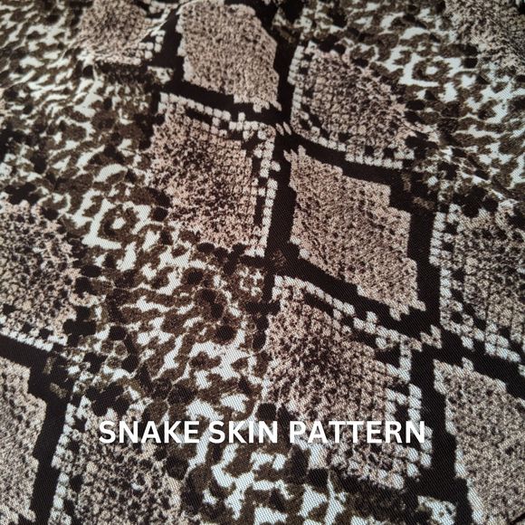 ember Beige Brown V-neck High Waist Peplum Blouse, Puff Sleeves, Snake P… - Picture 3 of 10